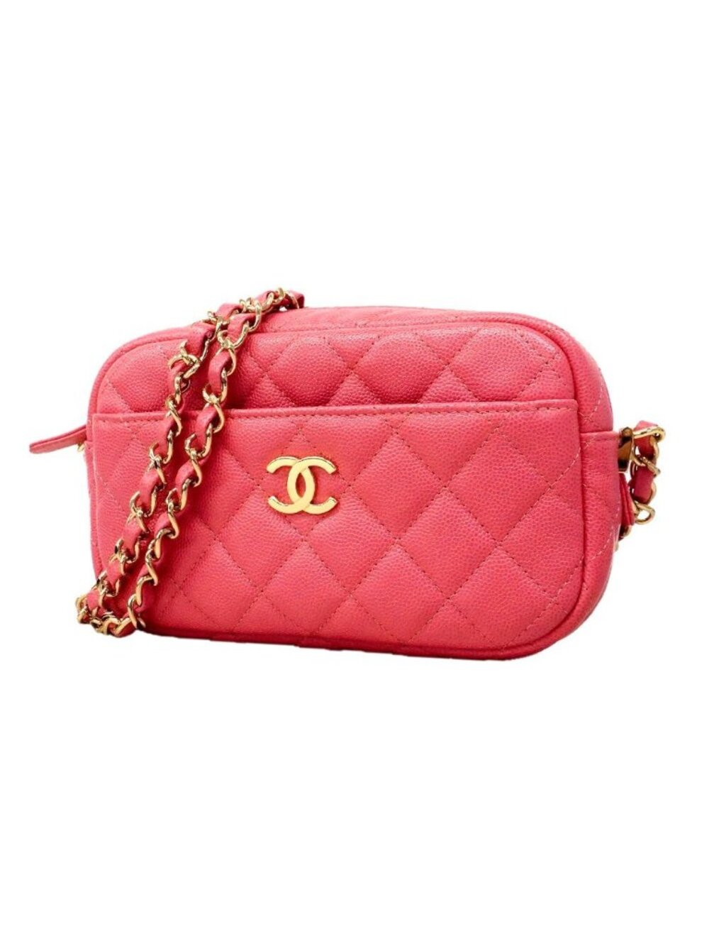 Chanel Shoulder Bag Quilted Caviar Leather Pink Gold